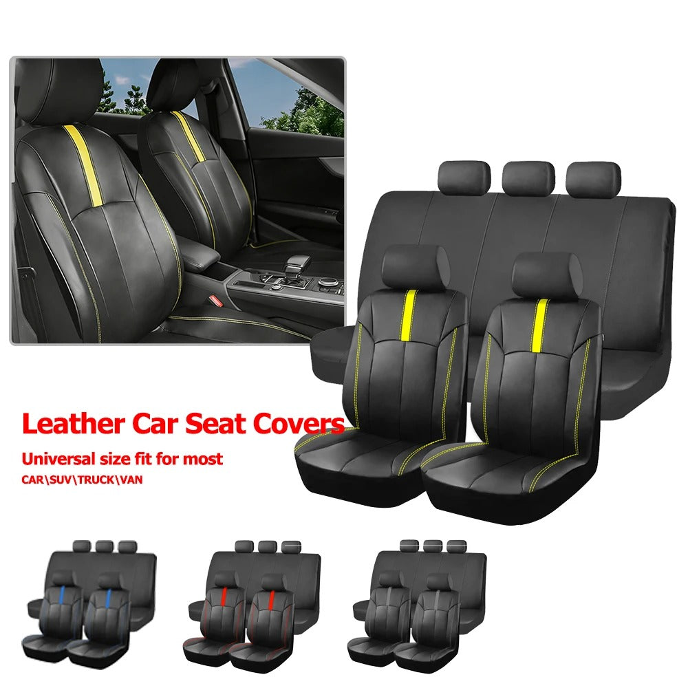 Universal PU Leather Car Seat Covers – Sporty Waterproof Seat Protectors for Cars, SUVs, Trucks & Vans - Delicate Leather  