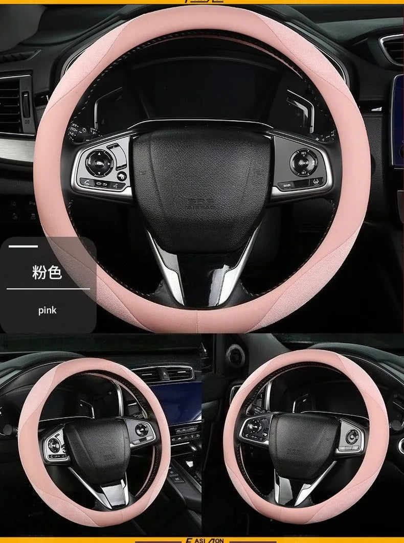 Carbon Fiber Style Steering Wheel Cover – Anti-Slip Universal Grip Interior Accessory - Delicate Leather  