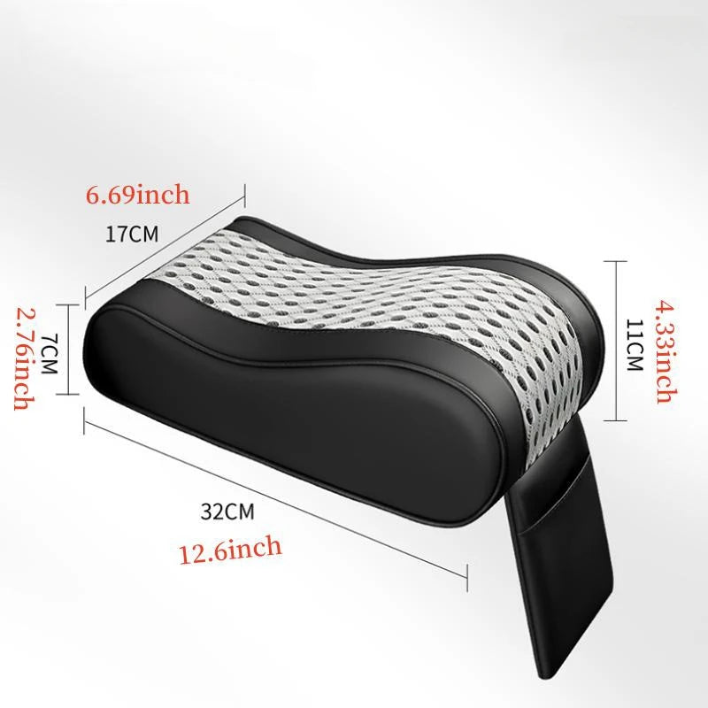 Car Center Console Armrest Cushion – 7cm Height Pad with Storage Pocket - Delicate Leather  