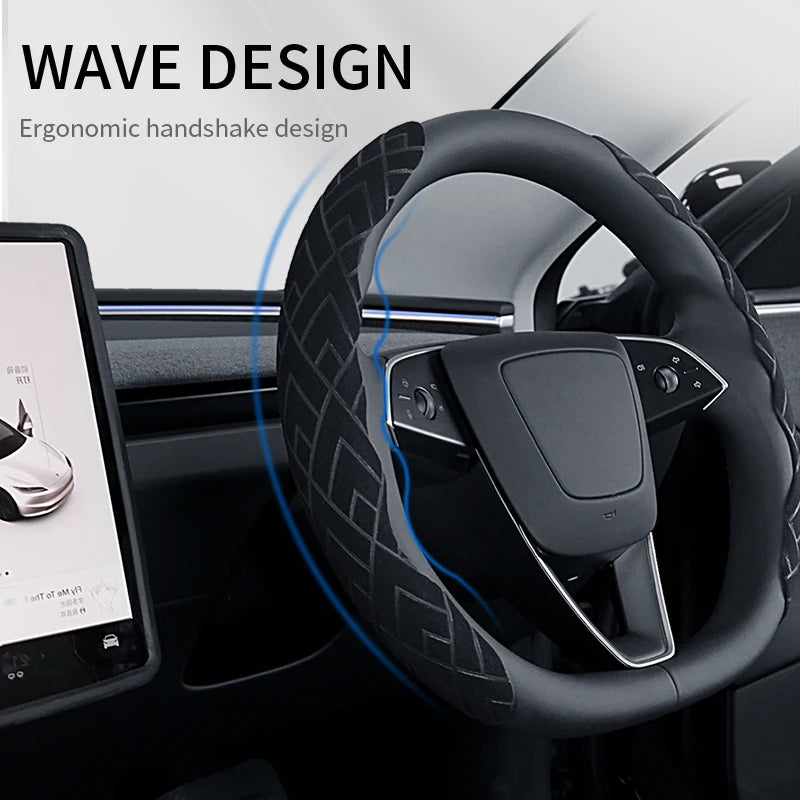 Ultra-Thin 2PCS Suede Steering Wheel Grip Covers – Anti-Slip Segmented Stripe Design, Universal Fit