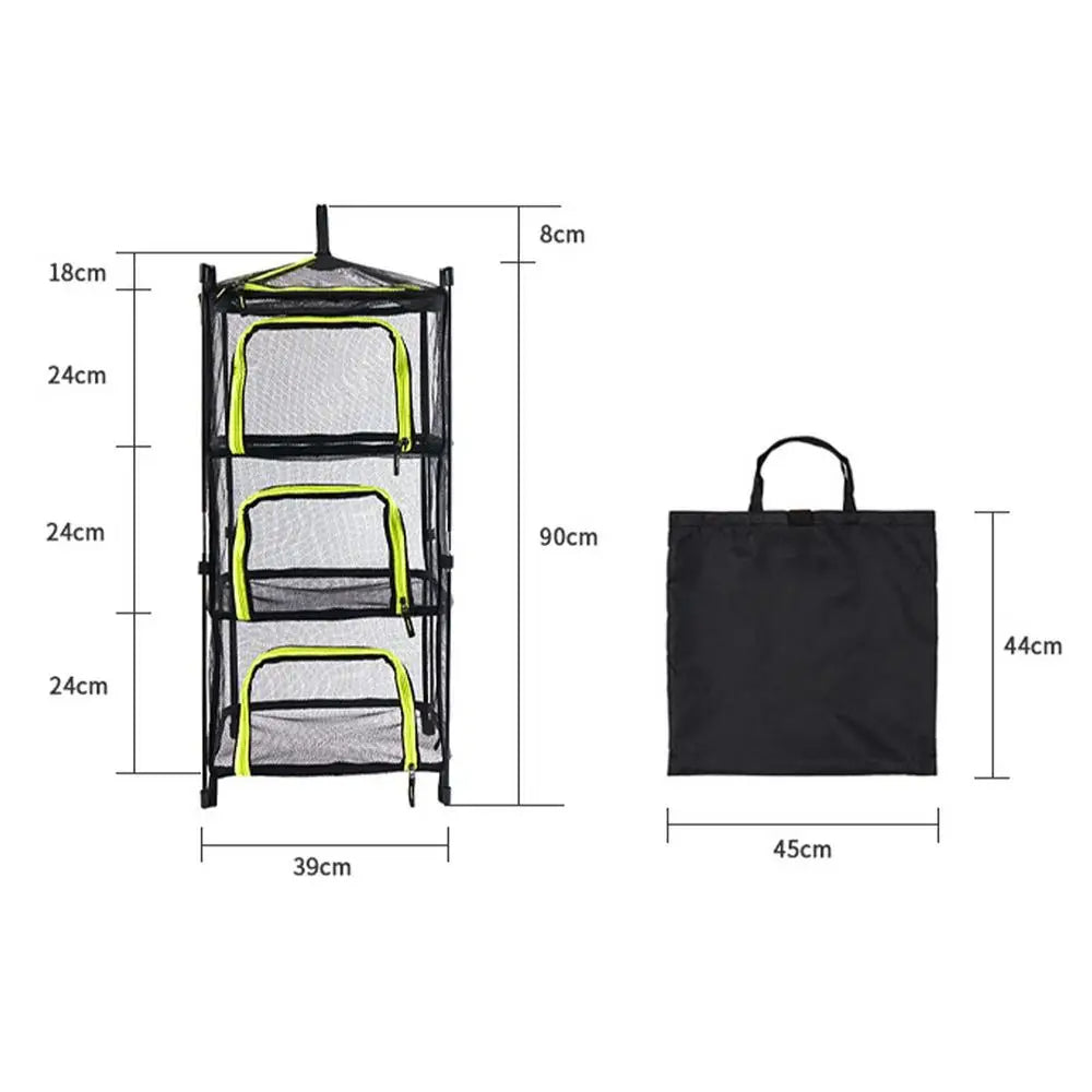 Ventilated Camping Tableware Storage: Foldable Hanging Mesh Fruit Rack and Drying Storage Net Rack, Perfect for Herb Drying and Folding Net Organization