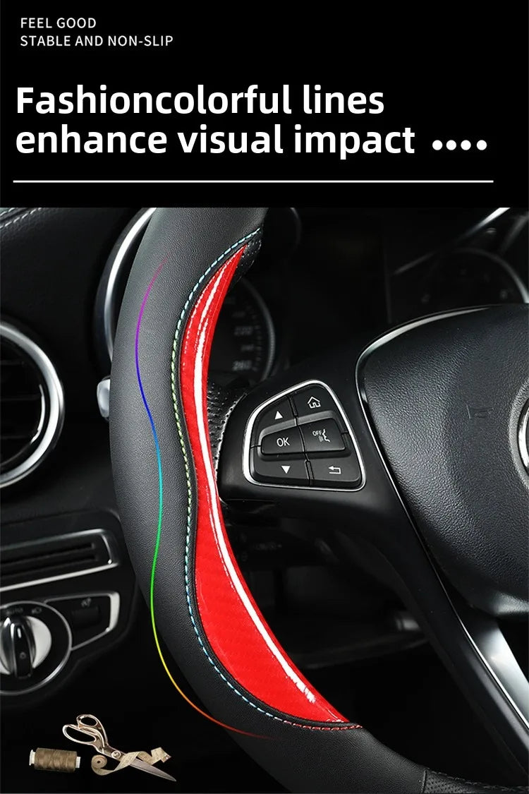 Microfiber Leather Steering Wheel Cover – Anti-Slip Universal O/D Shape Interior Accessory - Delicate Leather  