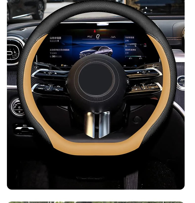 Universal Steering Wheel Cover – Anti-Slip 14.5–15 Inch Interior Protection Accessory - Delicate Leather  