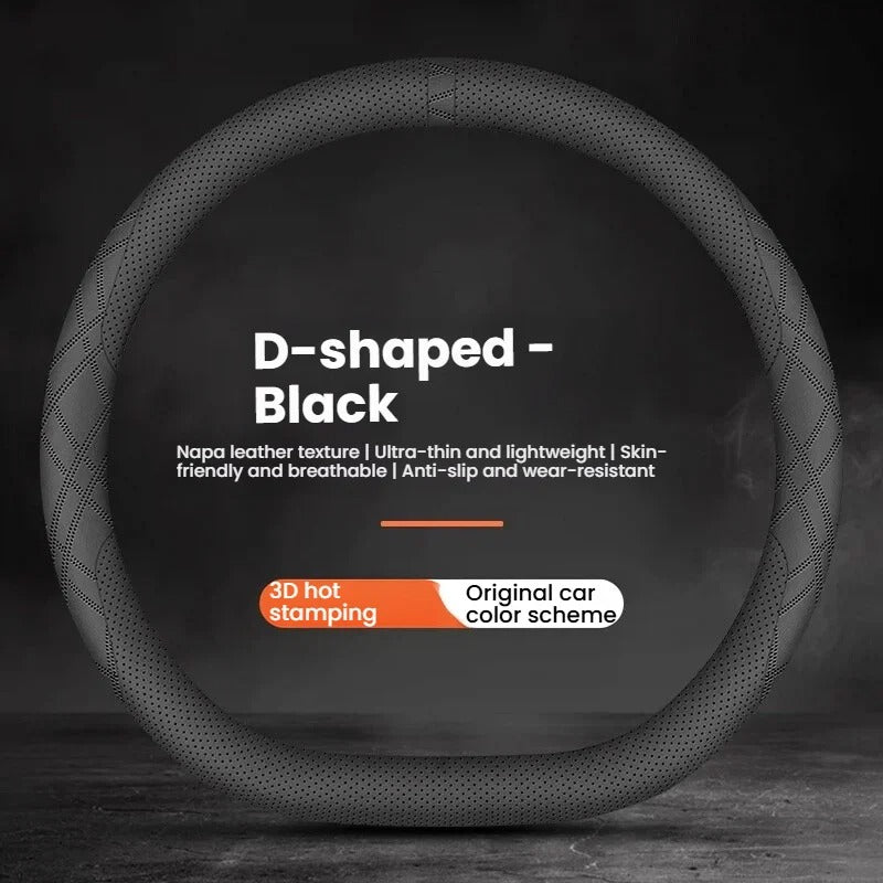 5D Laser Carbon Fiber Pattern Steering Wheel Cover – Universal 38cm Fit, Anti-Slip Synthetic Material - Delicate Leather  