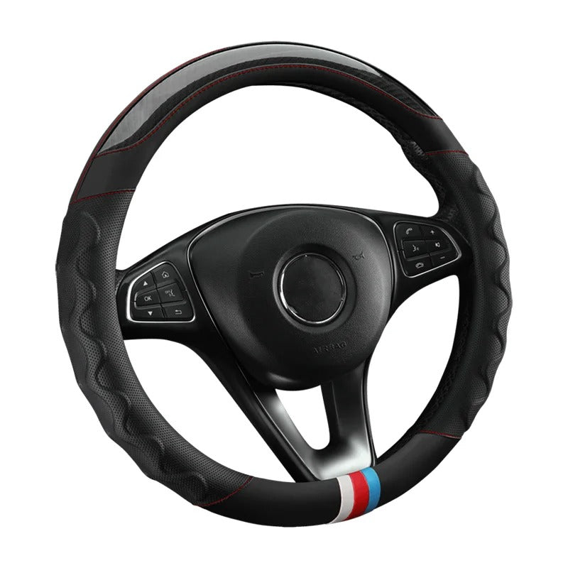 Fashion Carbon Fiber Leather Car Steering Wheel Cover – Breathable Non-Slip Steering Cover, Universal 37–38 cm, Multiple Colors - Delicate Leather  