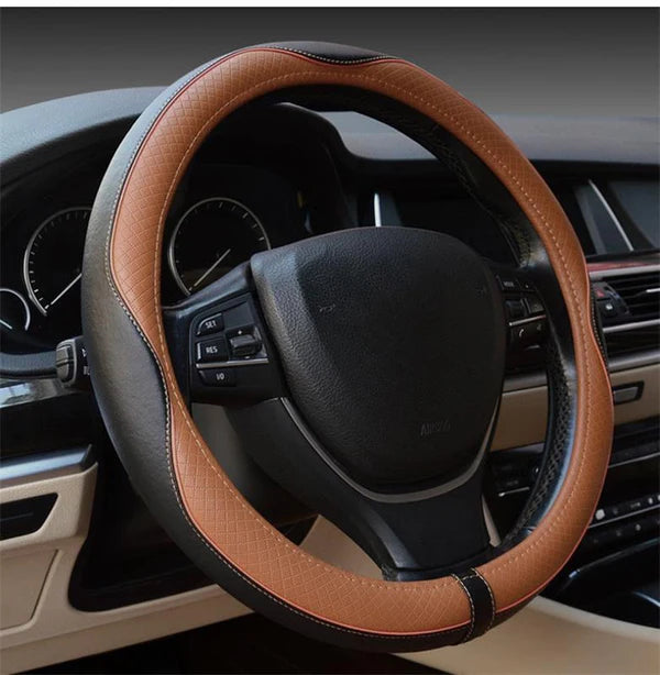 Car Steering Wheel Cover, Custom For Your Cars, Anti-Slip, Safety, Soft, Breathable, Heavy Duty, Thick, Full Surround, Sports Style, Car Accessories HA18990 - Delicate Leather