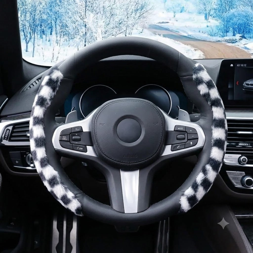 2PCS Plush Steering Wheel Cover – Winter Warm Soft Non-Slip Grip Set - Delicate Leather