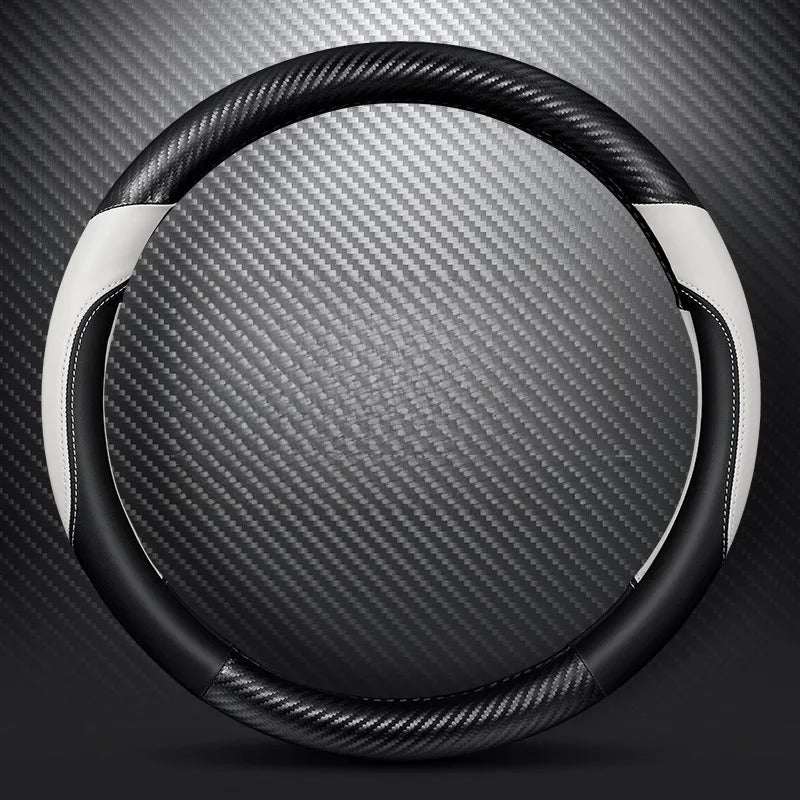 Carbon Fiber Microfiber Leather Steering Wheel Cover – O Shape Universal Non-Slip Grip - Delicate Leather  