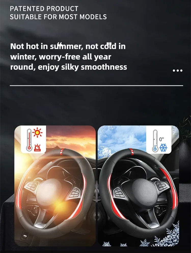 Microfiber Leather Steering Wheel Cover – Anti-Slip Universal O/D Shape Interior Accessory - Delicate Leather  