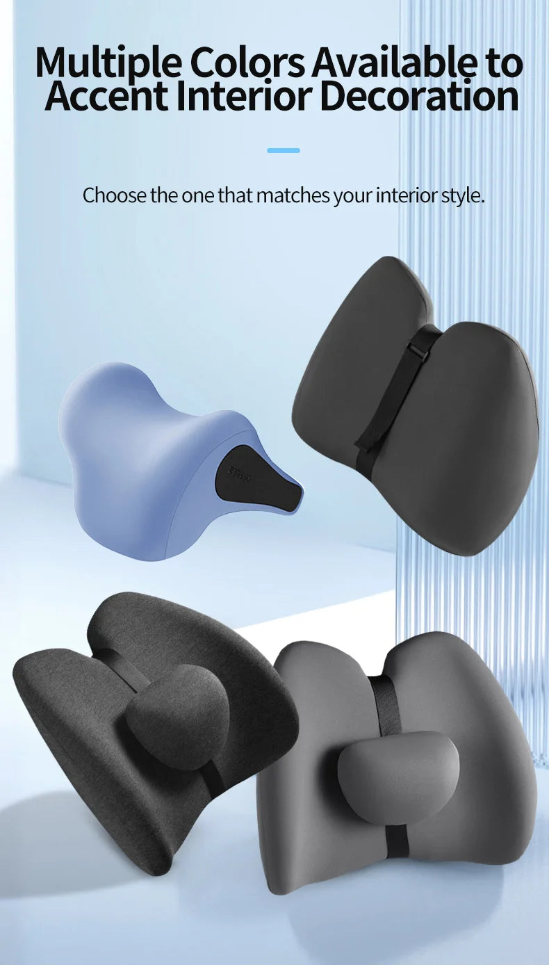 Memory Foam Car Headrest & Lumbar Support Set – Universal Neck and Back Cushion - Delicate Leather  