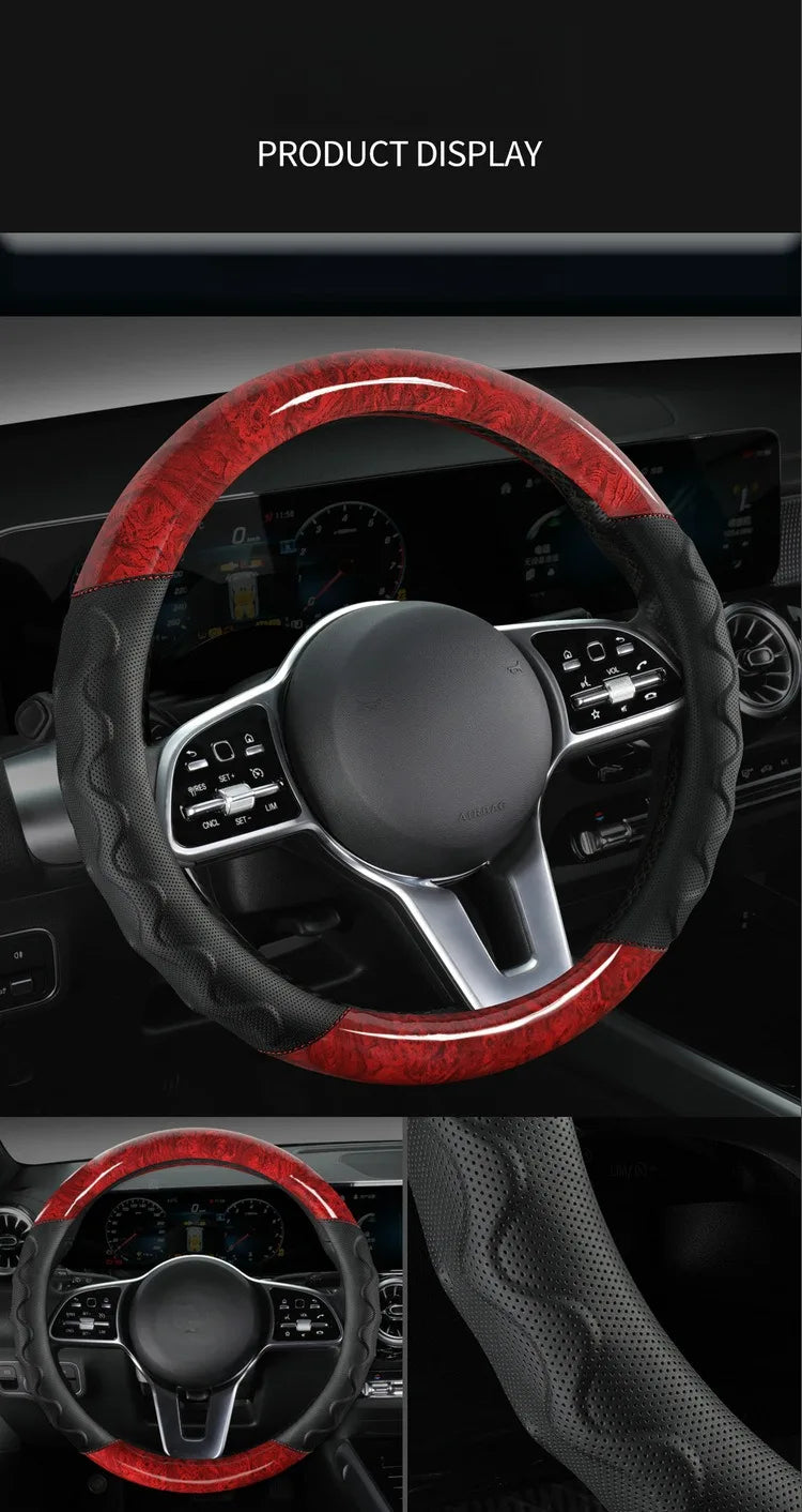Branded Leather Carbon Fiber Car Steering Wheel Covers - Delicate Leather  