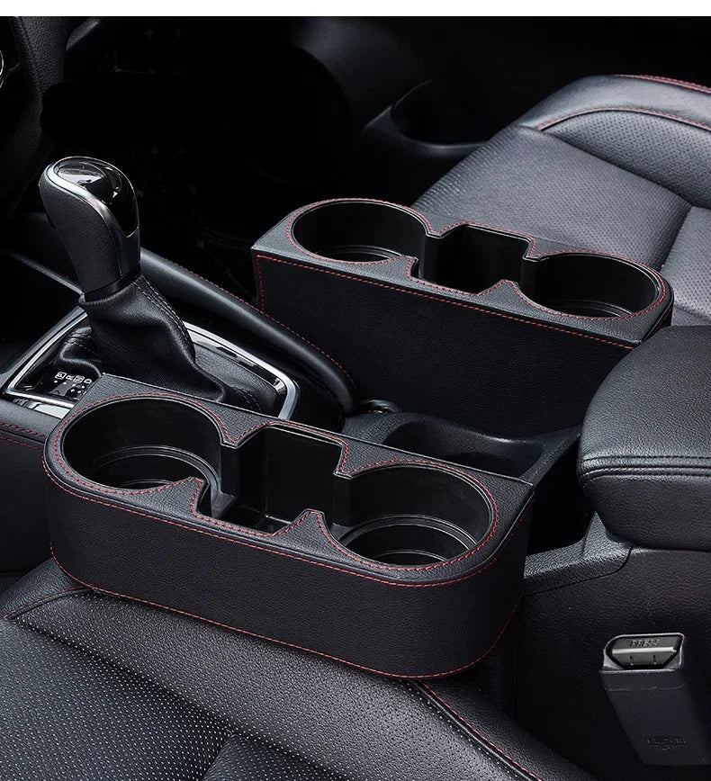 Leather Car Seat Gap Cup Holder Organizer – Side Pocket Storage Tray Universal Interior Accessory - Delicate Leather  