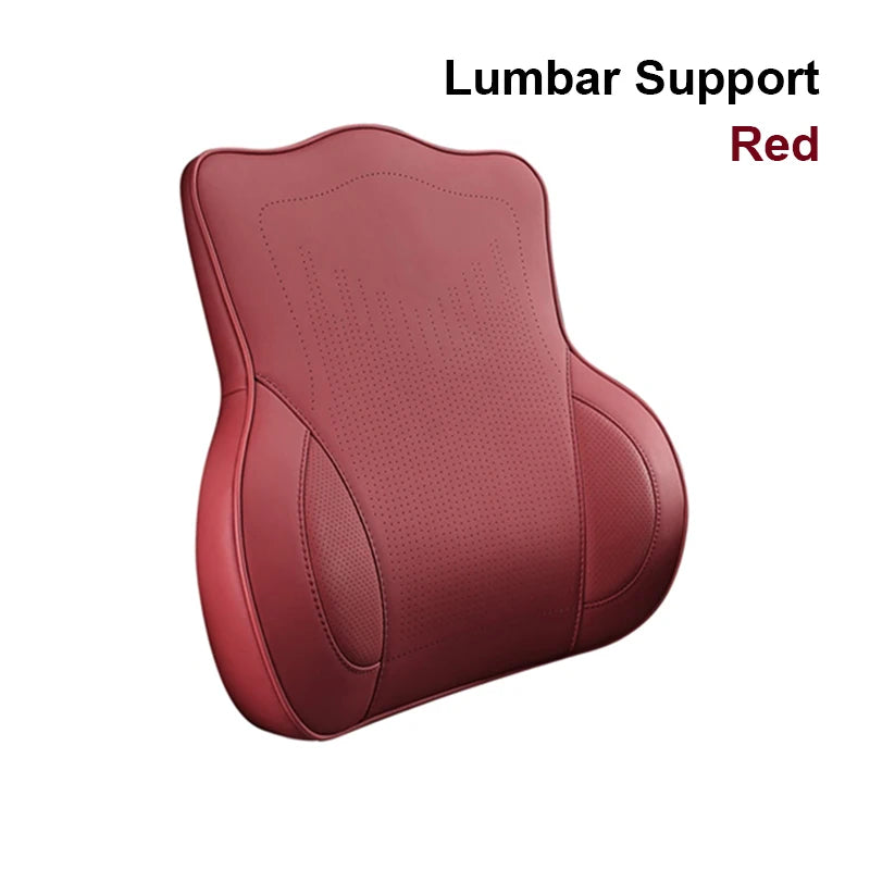 Memory Foam Car Neck Pillow & Lumbar Support Set – Breathable Seat Comfort Cushion - Delicate Leather  