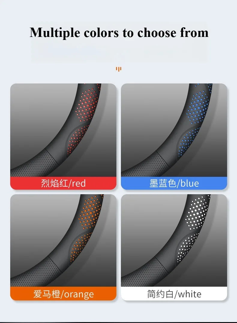 Car Steering Wheel Cover, Universal 38cm O/D Shape Leather Steering Wheel Cover – Car Interior Anti-Slip Accessory - Delicate Leather  