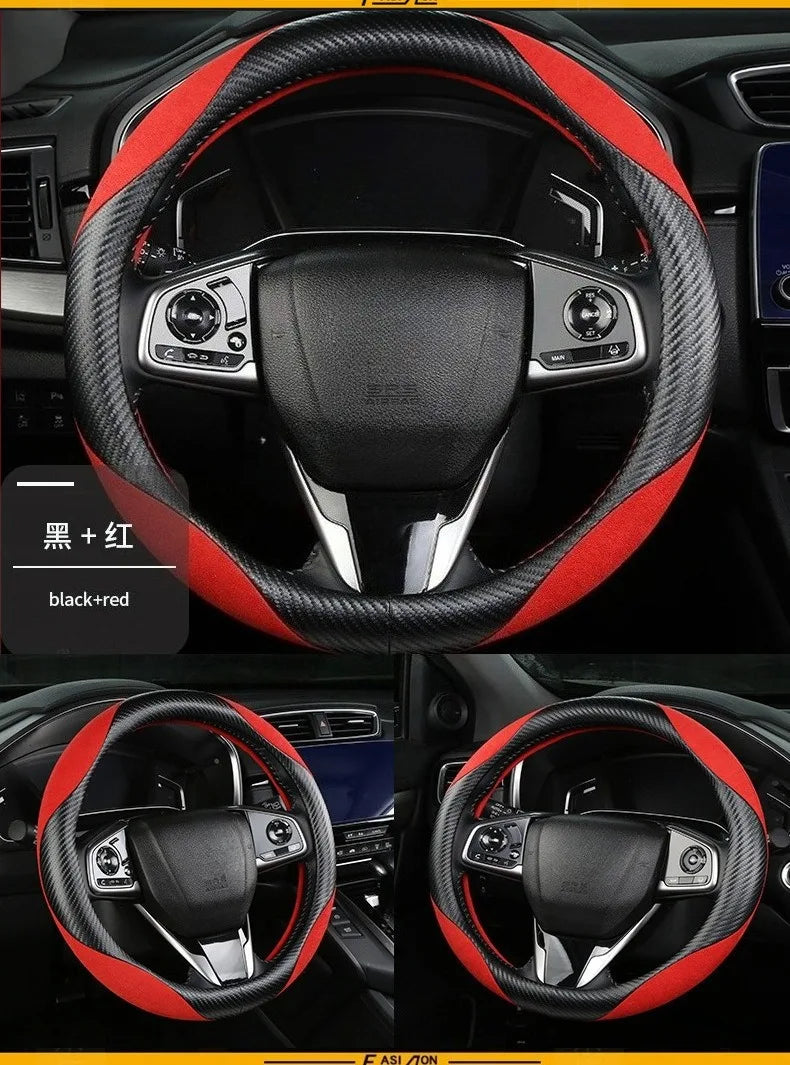Carbon Fiber Style Steering Wheel Cover – Anti-Slip Universal Grip Interior Accessory - Delicate Leather  
