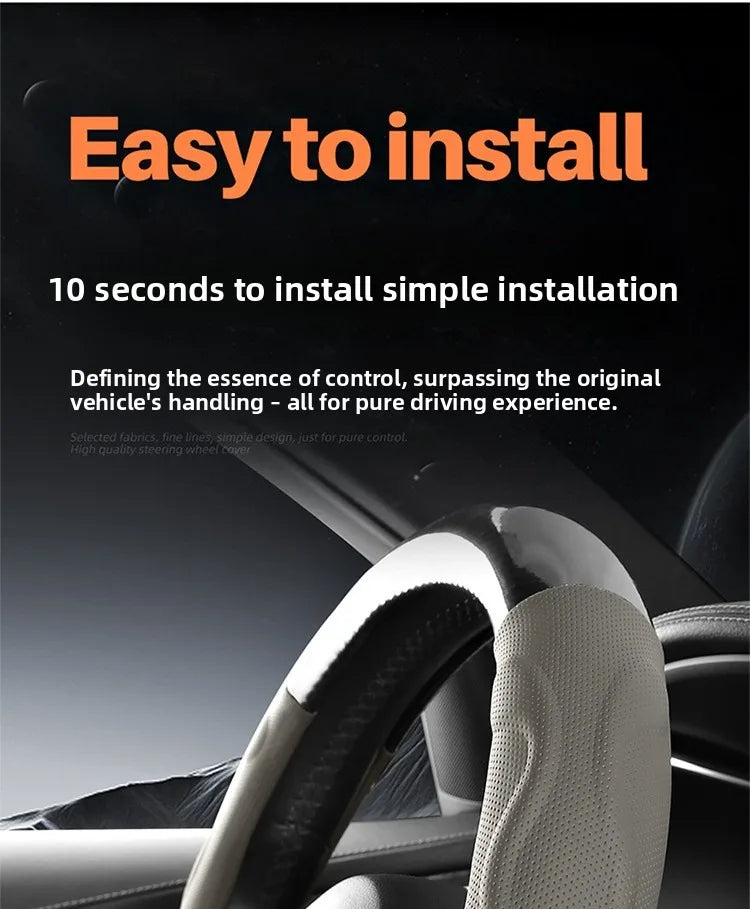 Leather Car Steering Wheel Cover, Fine Skin Texture, Comfortable Grip, Wear-Resistant, All-Season, Universal Fit - Delicate Leather  