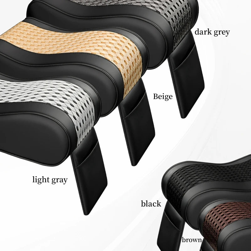 Car Center Console Armrest Cushion – 7cm Height Pad with Storage Pocket - Delicate Leather  