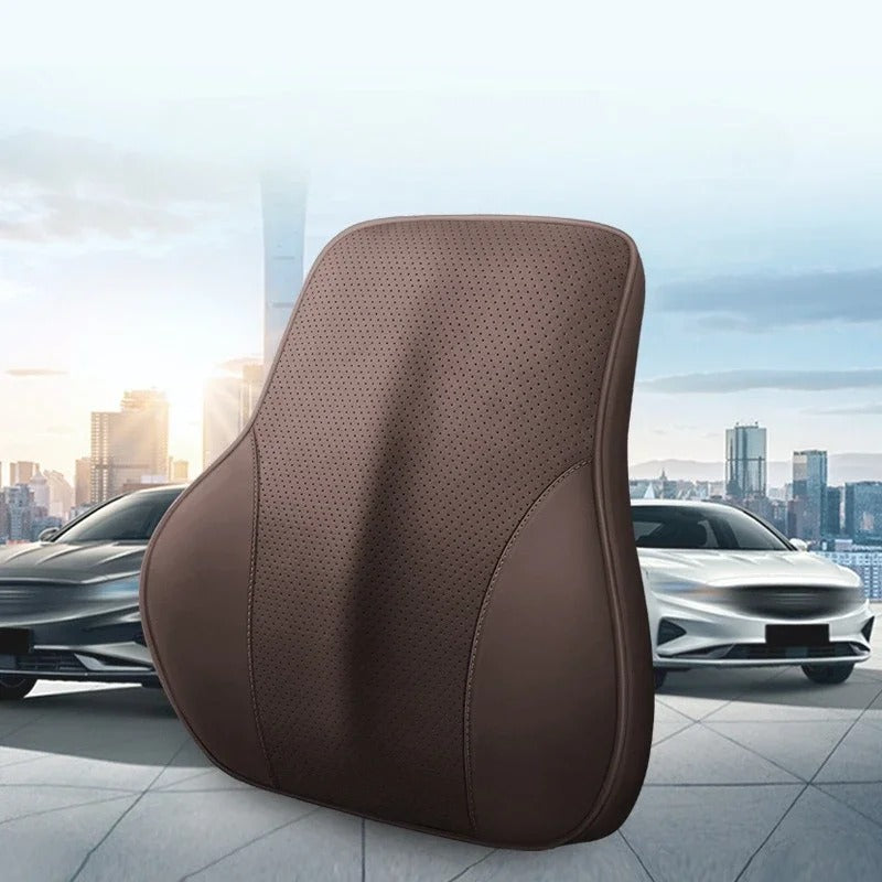 3D Nappa PU Leather Memory Foam Car Headrest & Lumbar Support Cushion - Delicate Leather