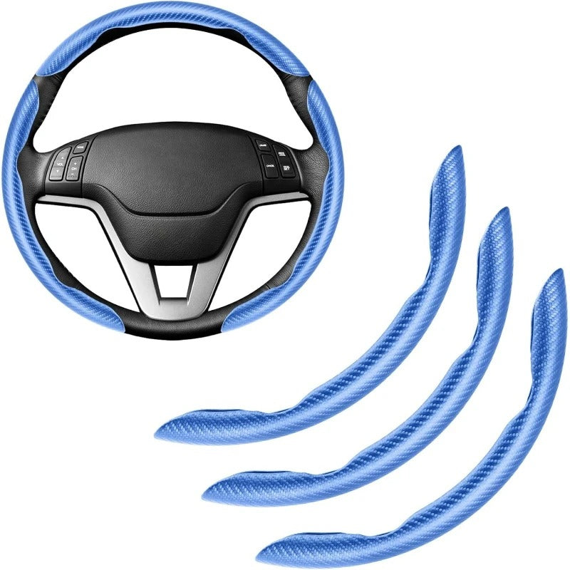 3PCS Carbon Fiber Texture Steering Wheel Cover Set – Anti-Slip Universal 38cm Fit - Delicate Leather  
