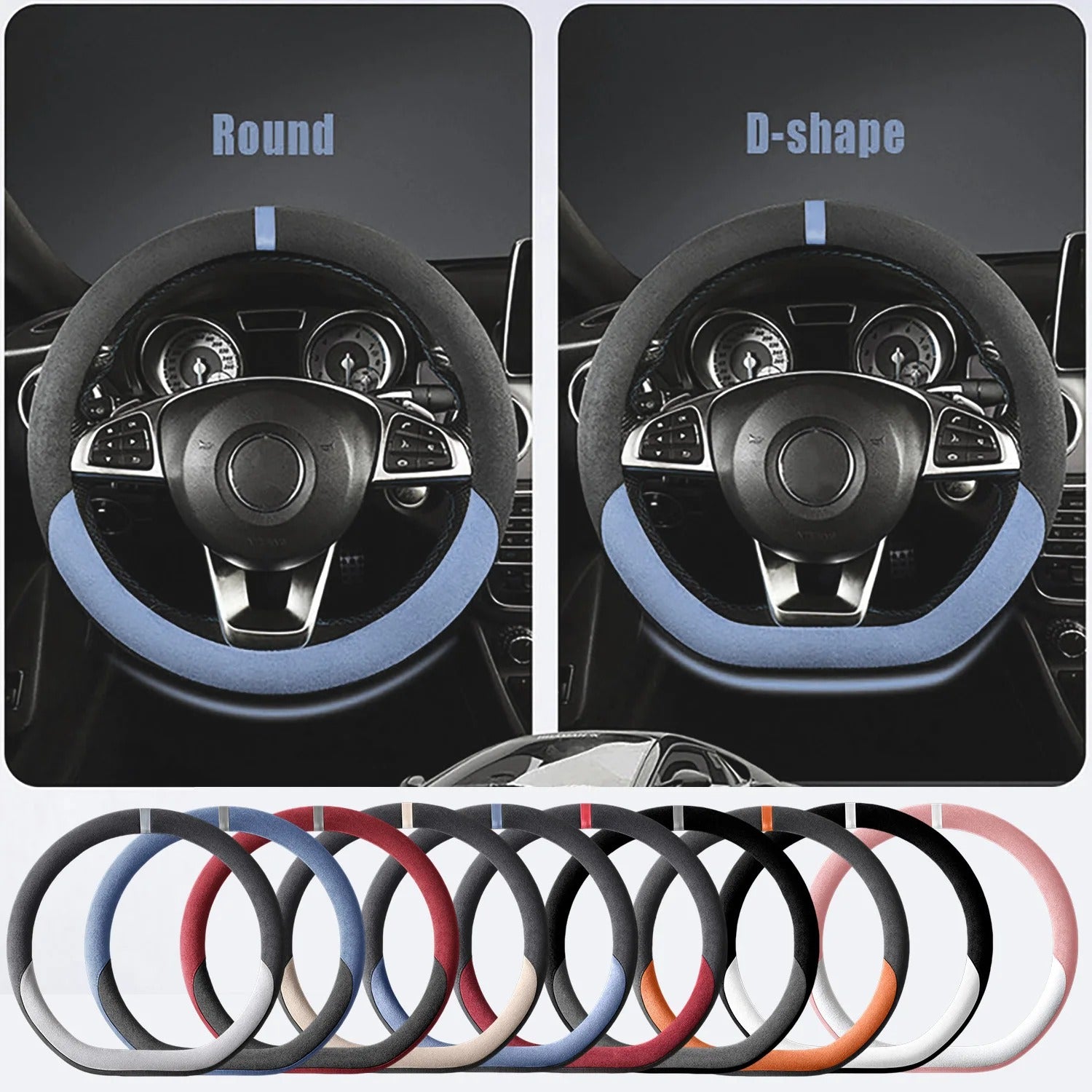 Premium Suede Steering Wheel Cover – D-Shape Anti-Slip Universal 15-Inch Fit