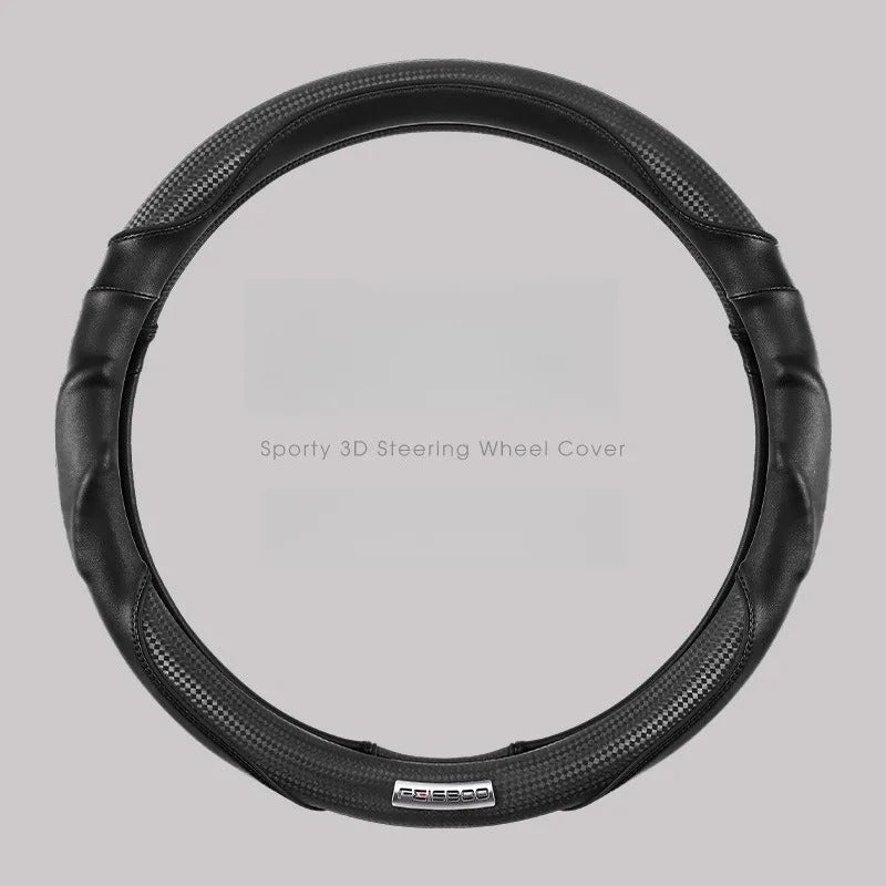 Nappa Leather Steering Wheel Cover with Carbon Fiber Pattern – Universal Fit 38cm, Non-Slip, All-Season Design - Delicate Leather  