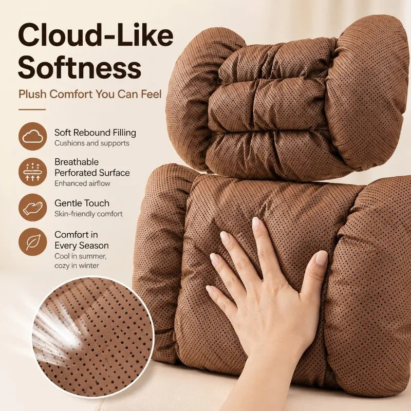 Universal Car Neck Pillow & Seat Cushion Set – Breathable Faux Leather Headrest and Backrest Cushions - Delicate Leather