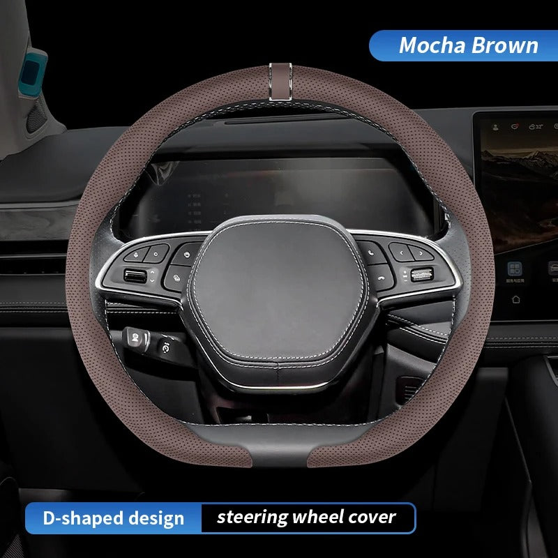 Premium Steering Wheel Cover – Easy Installation, Anti-Slip Universal 38cm Fit - Delicate Leather