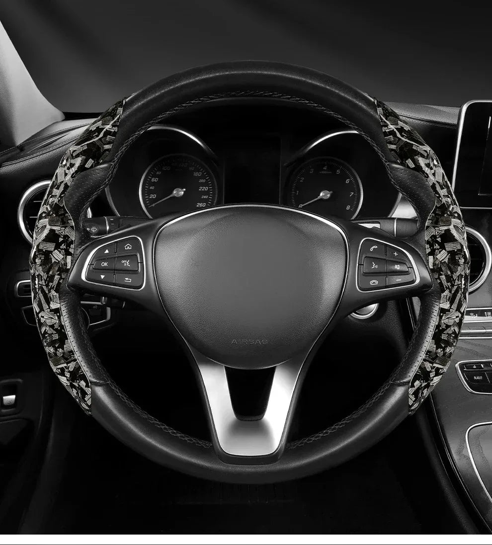 Luxury Glitter Forged Carbon Fiber Steering Wheel Cover – 3D Textured, Anti-Slip, Universal Fit & Easy Installation - Delicate Leather  