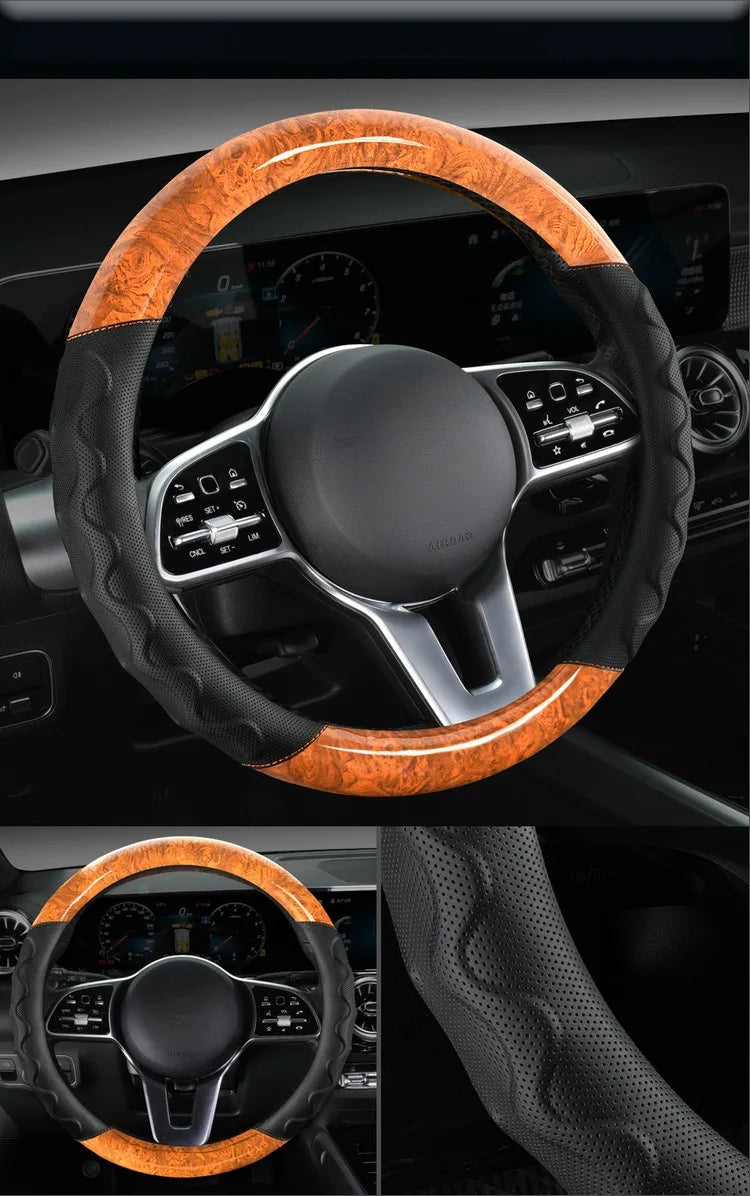 Branded Leather Carbon Fiber Car Steering Wheel Covers - Delicate Leather  