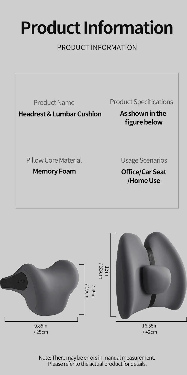 Memory Foam Car Headrest & Lumbar Support Set – Universal Neck and Back Cushion - Delicate Leather  
