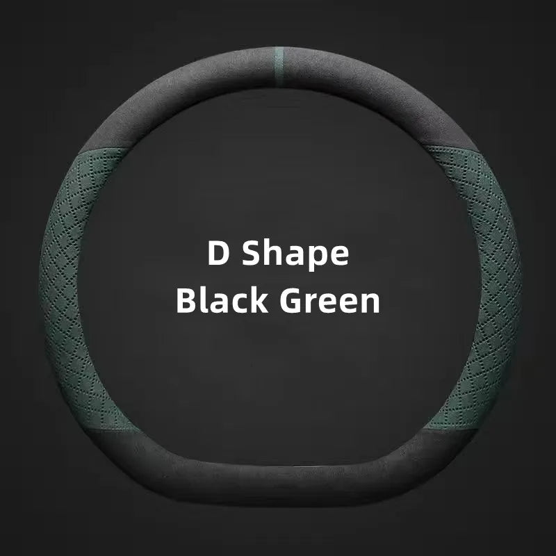 Suede Steering Wheel Cover – Universal 38cm Non-Slip Breathable Grip for Cars and SUVs - Delicate Leather  