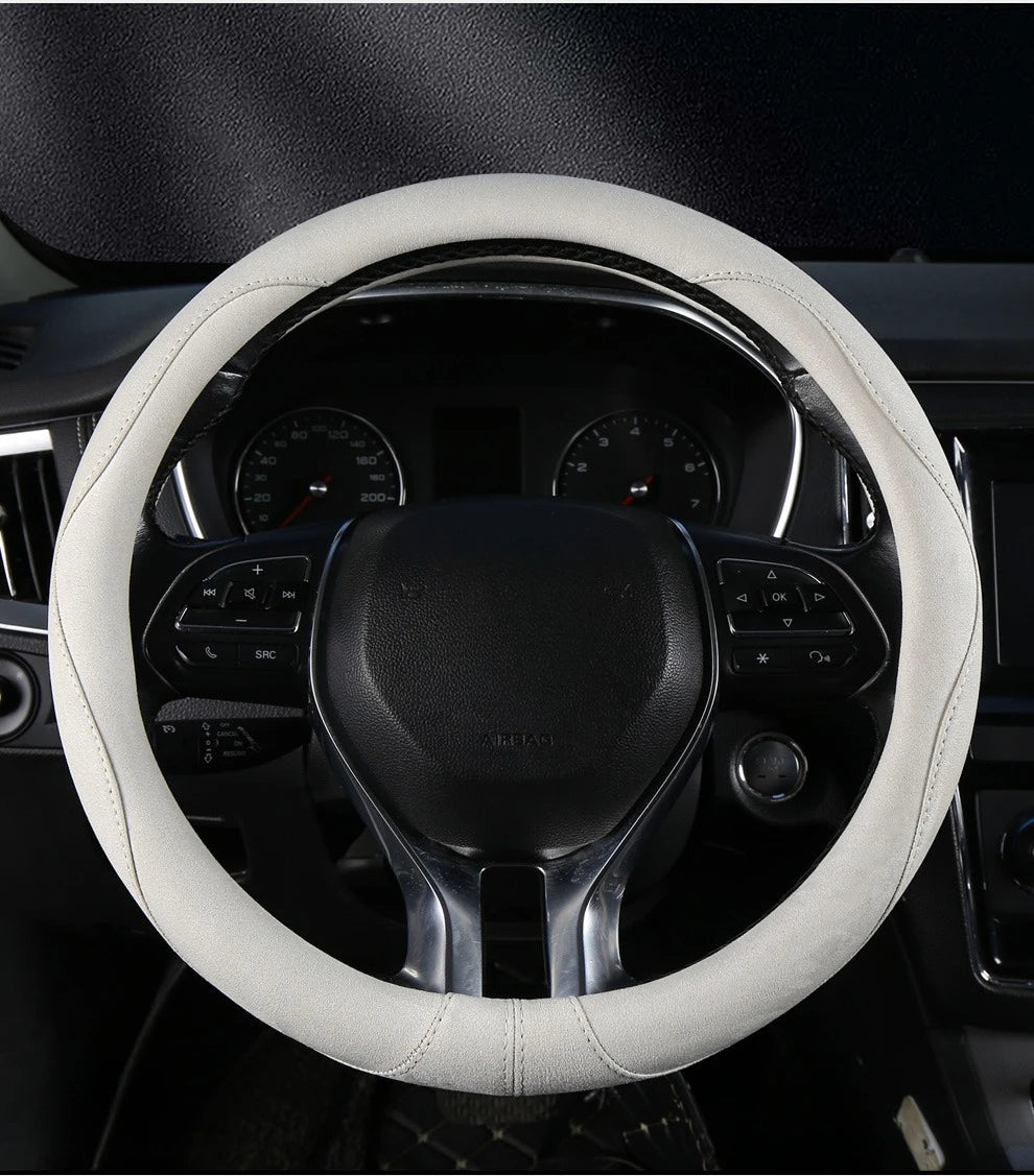 Premium Suede Steering Wheel Cover – Anti-Slip Comfort Grip 14.5–15 Inch Universal Accessory - Delicate Leather  