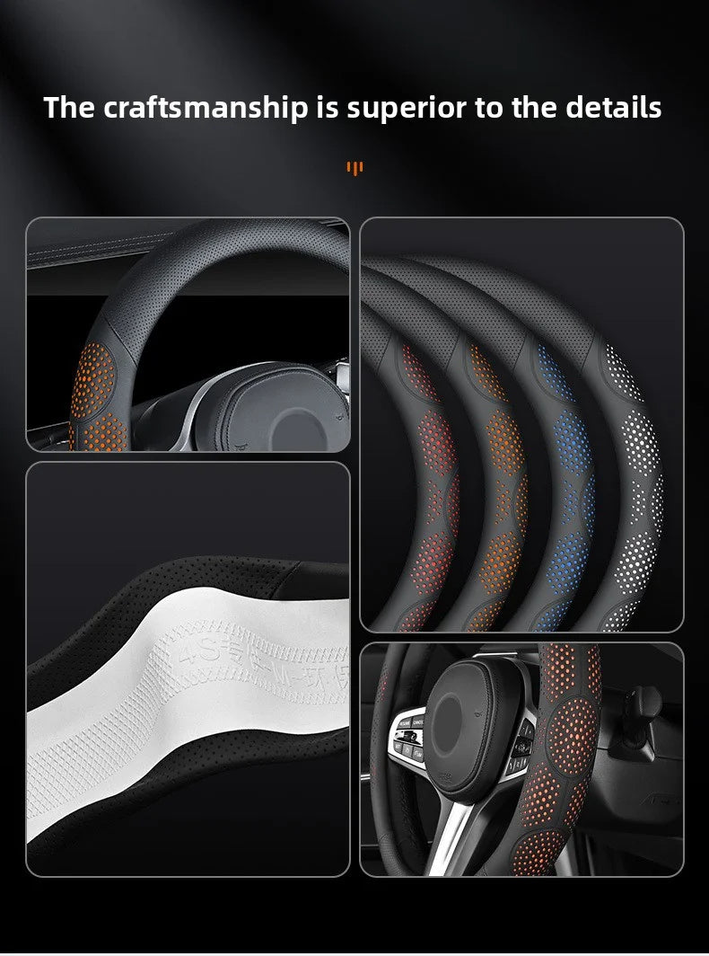 Car Steering Wheel Cover, Universal 38cm O/D Shape Leather Steering Wheel Cover – Car Interior Anti-Slip Accessory - Delicate Leather  