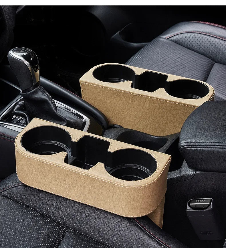 Leather Car Seat Gap Cup Holder Organizer – Side Pocket Storage Tray Universal Interior Accessory - Delicate Leather  