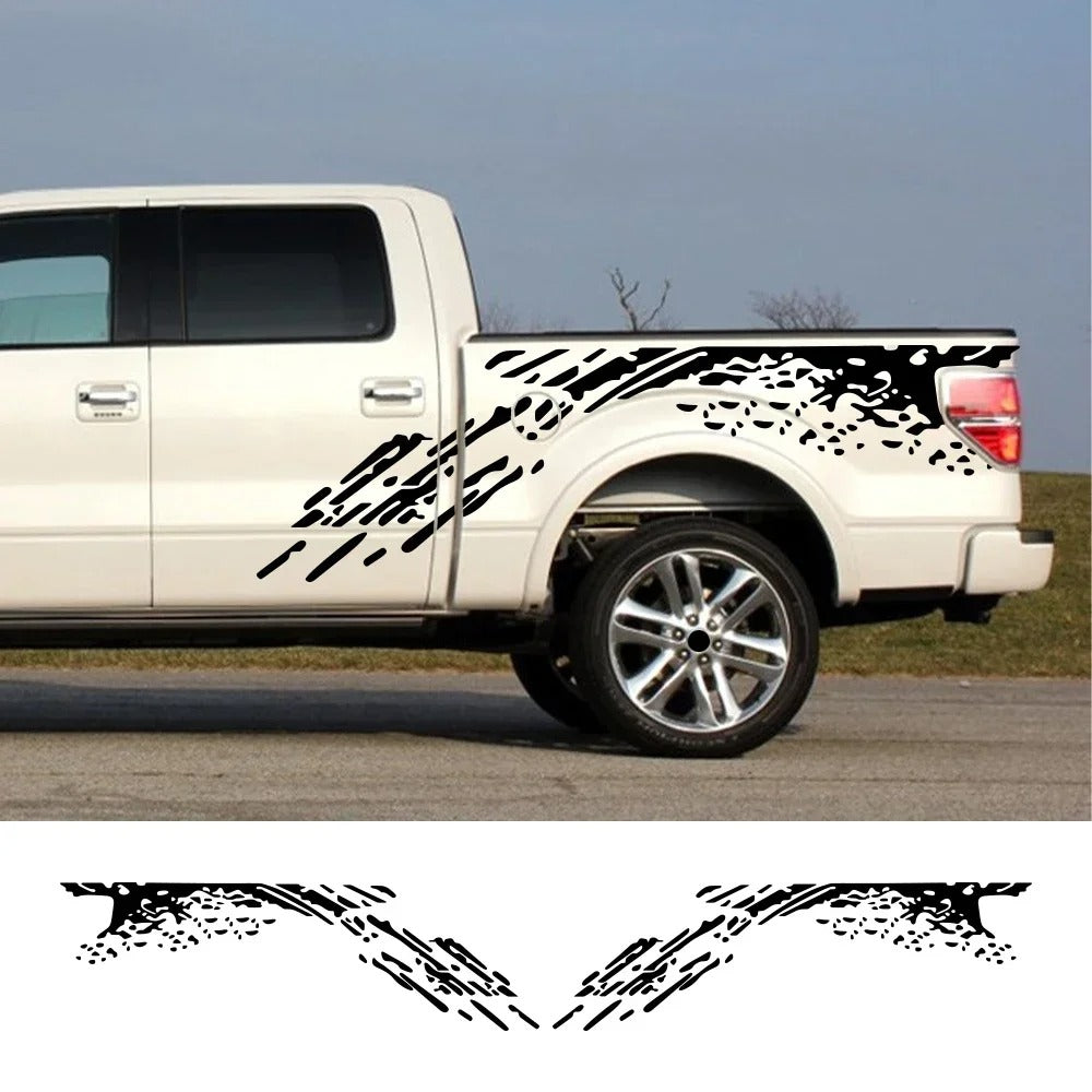 Pickup Truck Side Bed Mud Splash Vinyl Decal Kit – PVC Exterior Graphic Stickers - Delicate Leather