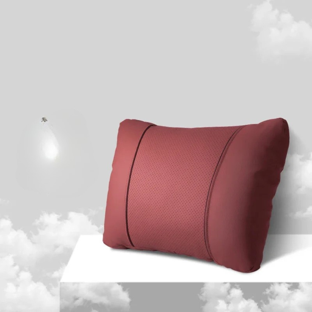 Car Headrest Neck & Waist Pillow – Nappa Leather Seat Support for Auto Comfort - Delicate Leather  
