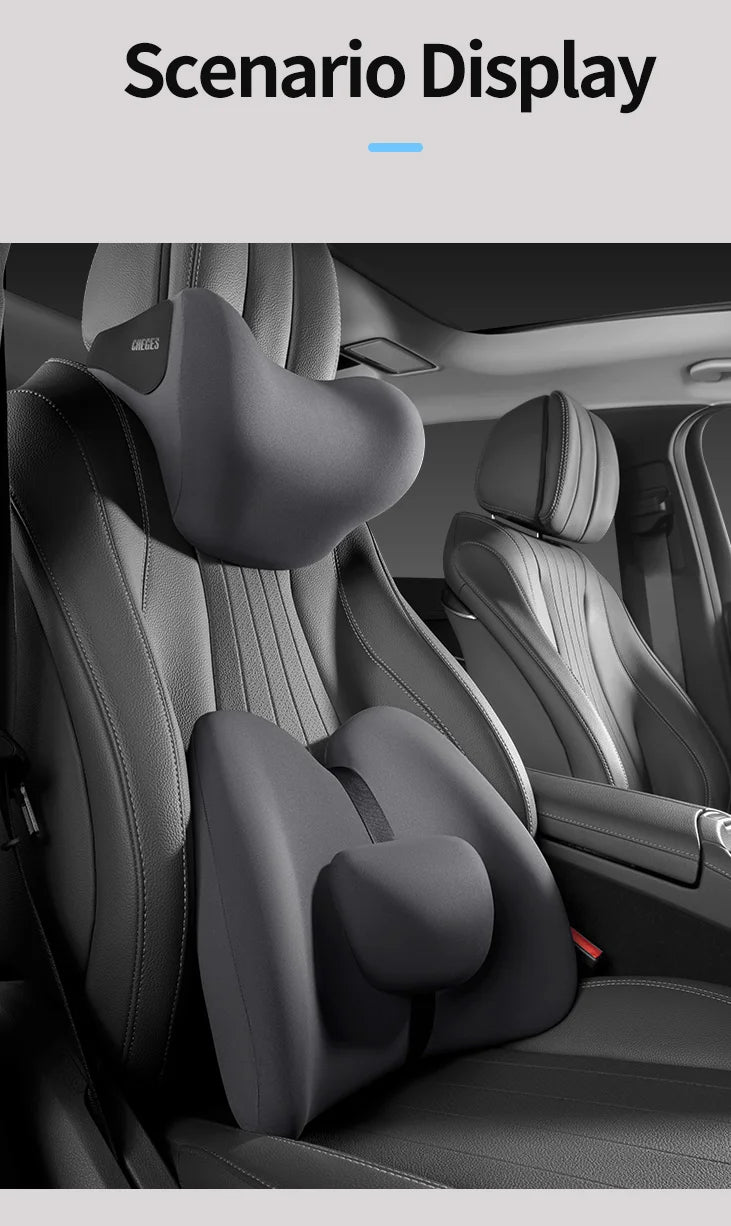 Memory Foam Car Headrest & Lumbar Support Set – Universal Neck and Back Cushion - Delicate Leather  