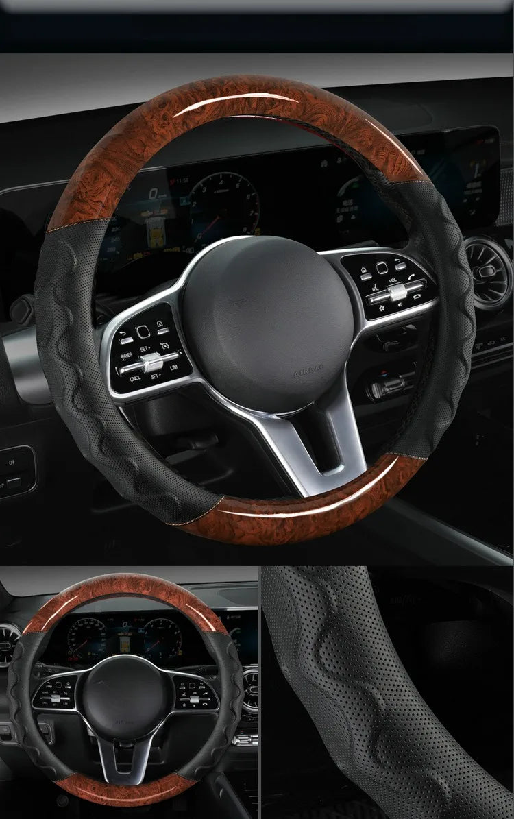 Branded Leather Carbon Fiber Car Steering Wheel Covers - Delicate Leather  