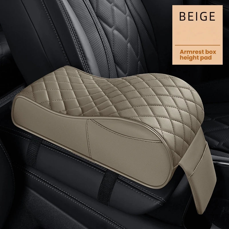 Curved PU Leather Armrest Cushion – Car Center Console Pad with Storage Pocket - Delicate Leather  