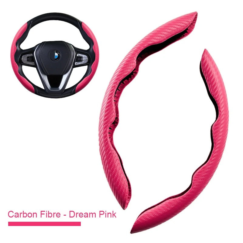 2-Pack Carbon Fiber Style Steering Wheel Spinner Covers – Microfiber Leather PVC, Non-Slip Universal Fit - Delicate Leather  