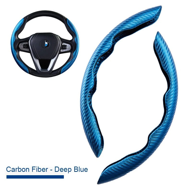 2-Pack Carbon Fiber Style Steering Wheel Spinner Covers – Microfiber Leather PVC, Non-Slip Universal Fit - Delicate Leather  