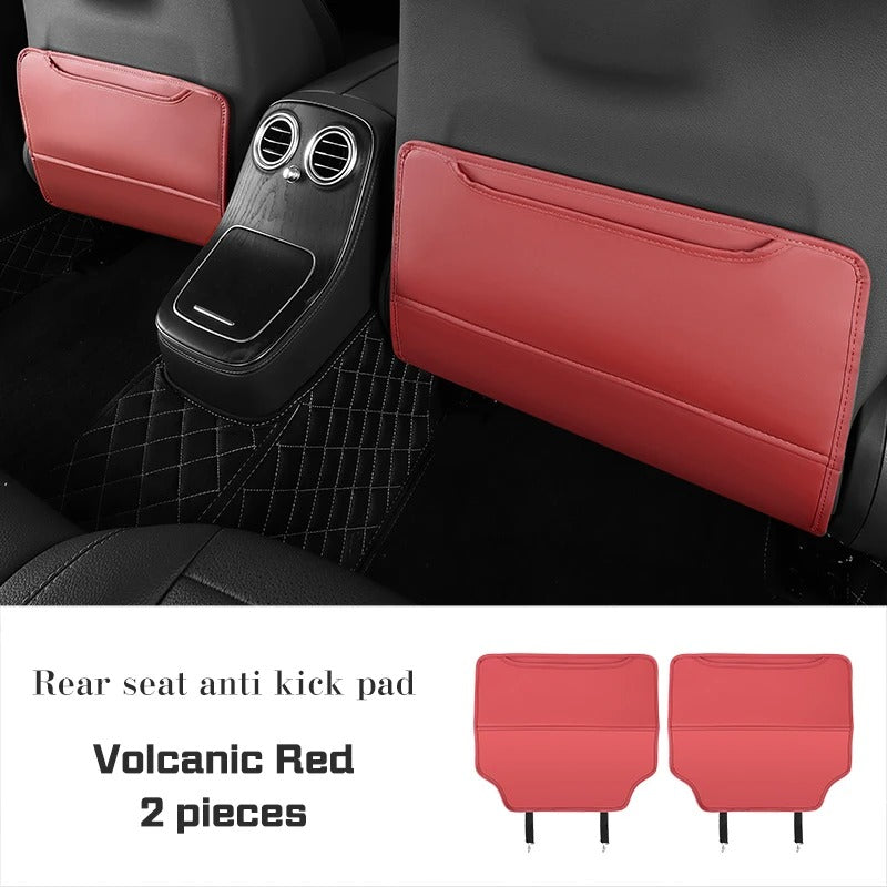Universal Leather Car Seat Back Protector – Anti-Kick Pad with Storage Pocket - Delicate Leather  