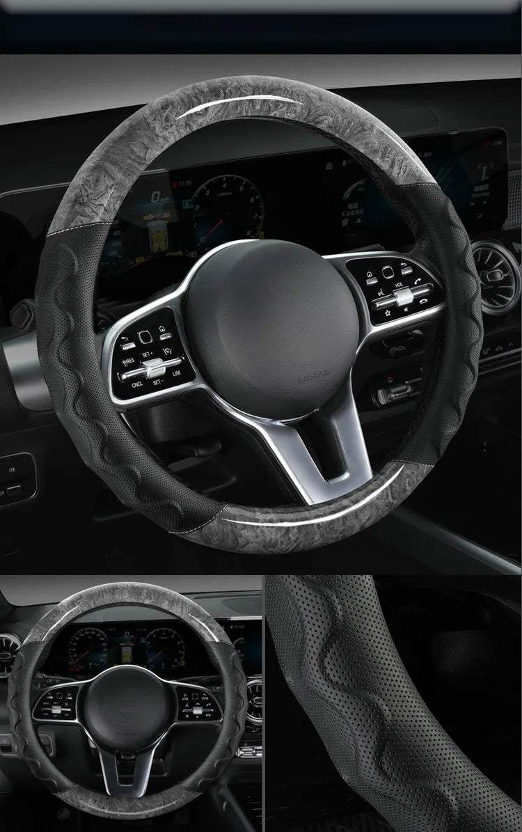 Branded Leather Carbon Fiber Car Steering Wheel Covers - Delicate Leather  