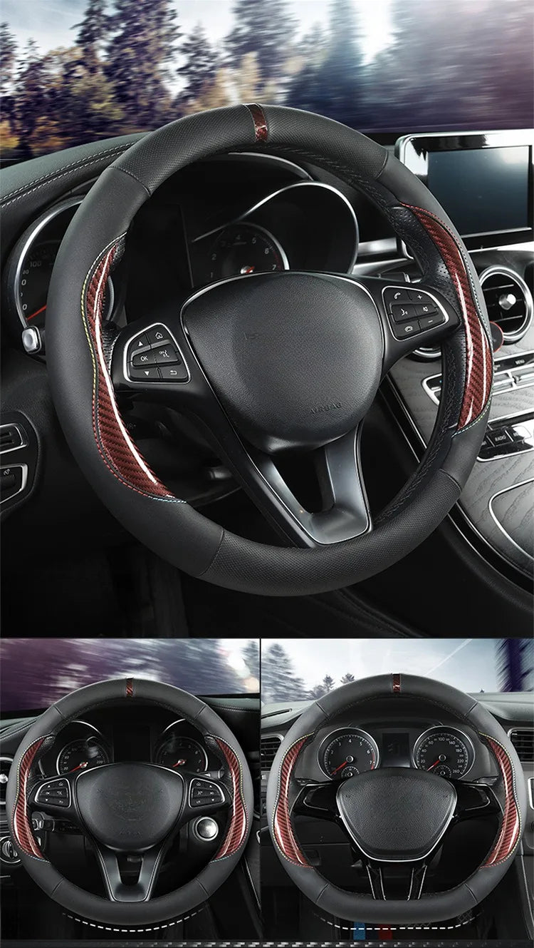 Microfiber Leather Steering Wheel Cover – Anti-Slip Universal O/D Shape Interior Accessory - Delicate Leather  