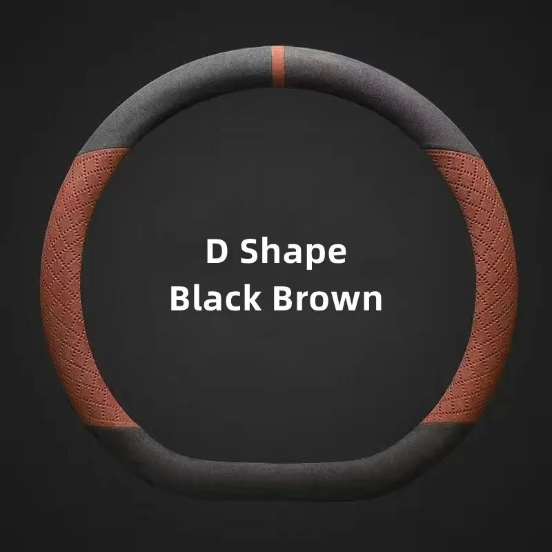 Suede Steering Wheel Cover – Universal 38cm Non-Slip Breathable Grip for Cars and SUVs - Delicate Leather  