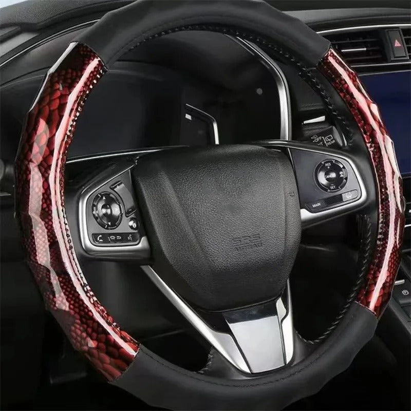 Faux Leather Steering Wheel Cover – Ultra-Thin Breathable Non-Slip Round Protector, Universal 37–39 cm for All Seasons - Delicate Leather  