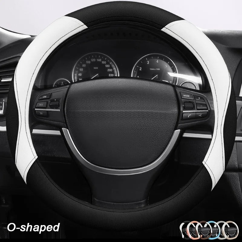 Full Linen Steering Wheel Cover – Universal O-Type Breathable Non-Slip All-Season Grip - Delicate Leather