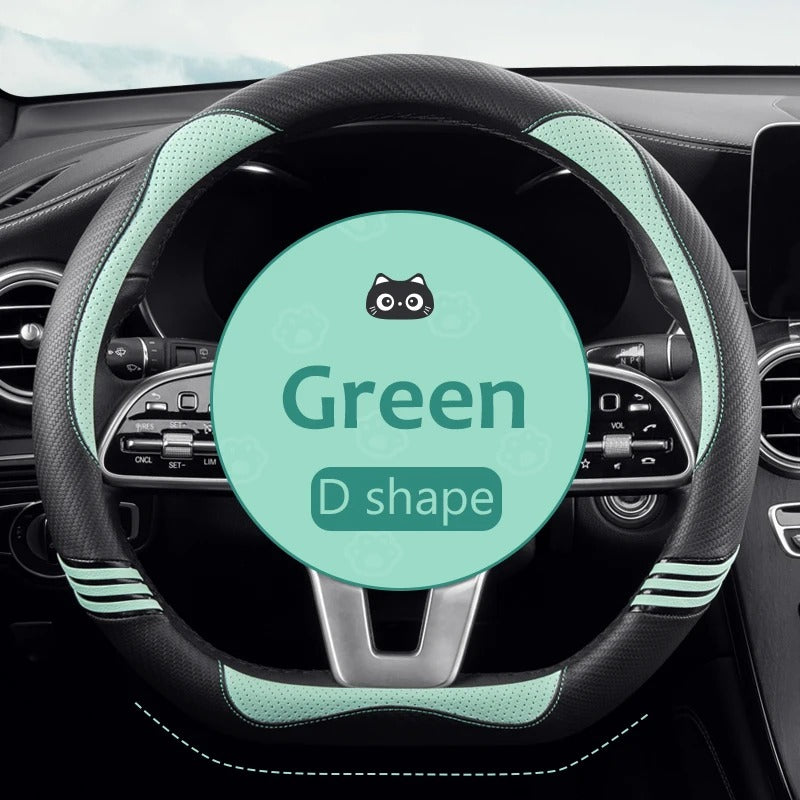 Universal 15-Inch Car Steering Wheel Cover – PU Leather with Carbon Fiber Pattern, Anti-Slip Design - Delicate Leather  