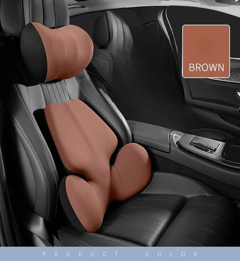 Memory Foam Car Neck & Waist Pillow – Universal Removable Washable Seat Cushion - Delicate Leather