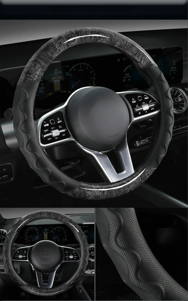 Branded Leather Carbon Fiber Car Steering Wheel Covers - Delicate Leather  